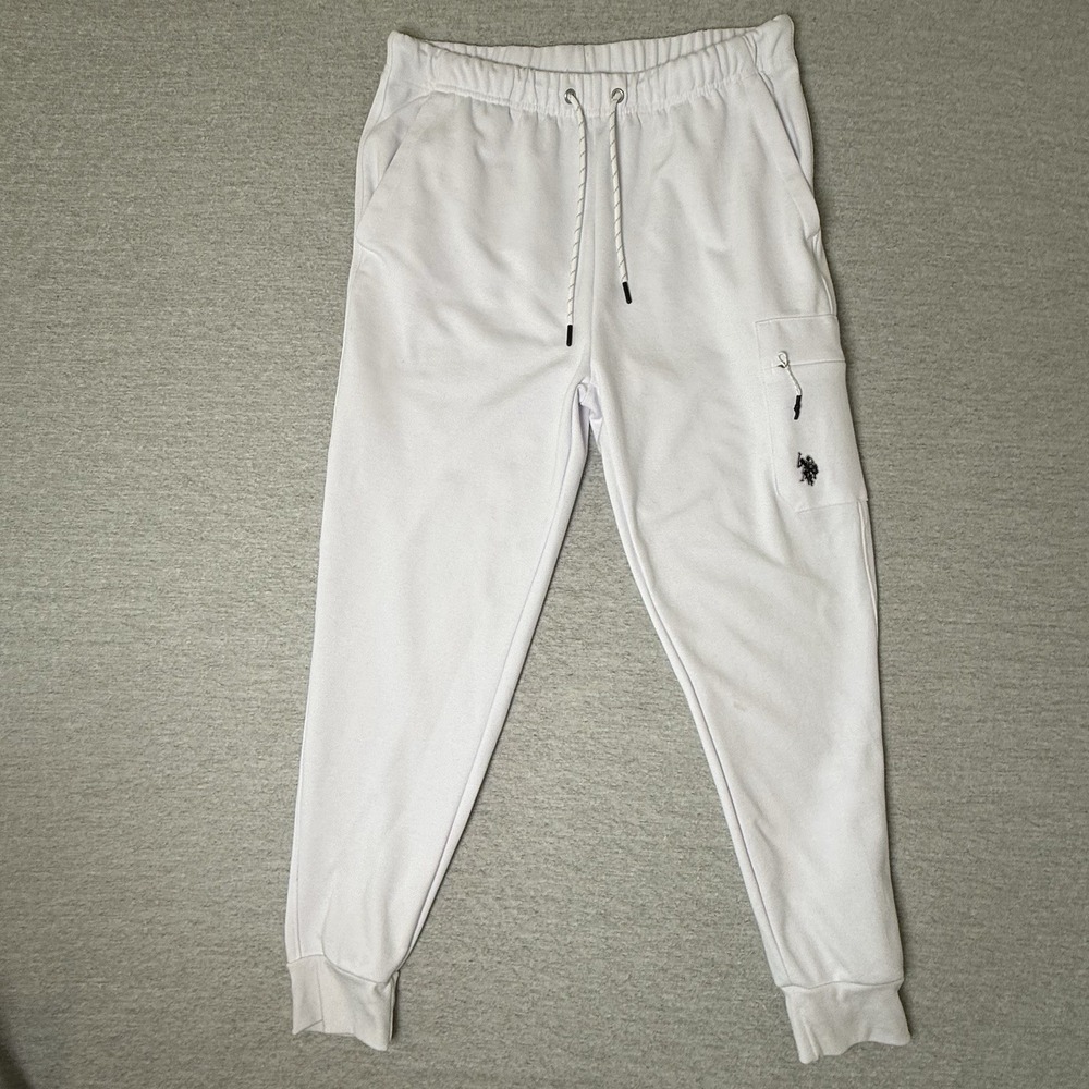 U.S. Polo Assn. Men's  Jogger Sweatpants Size Large White Cargo Pocket